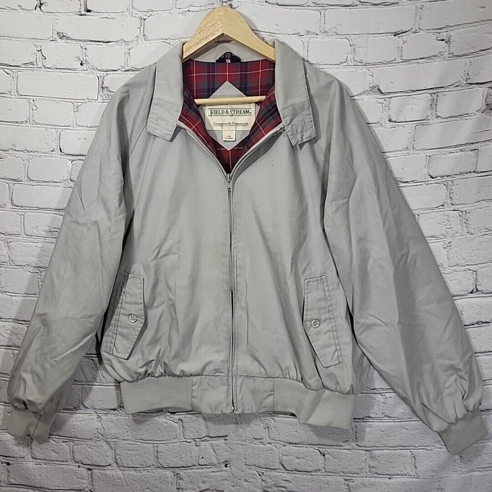 Field & Stream Jacket Mens XL Gray Solid Bomber Plaid Lined Gordon Ferguson Flaw